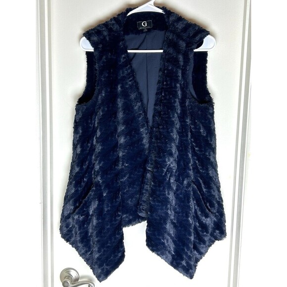 Midnight Blue Soft Faux Fur Luxury Vest by G. by Guiliana - Size M. SKU LRC4-2 - Picture 6 of 7